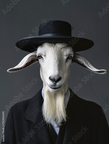 a goat dressed as a Jewish priest and copy space - generative ai photo