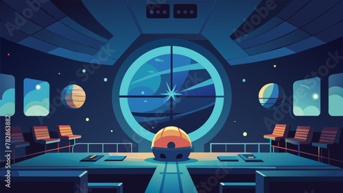 At the front of the control room a massive circular screen displays a constantly evolving realtime view of the universe. In the center of the