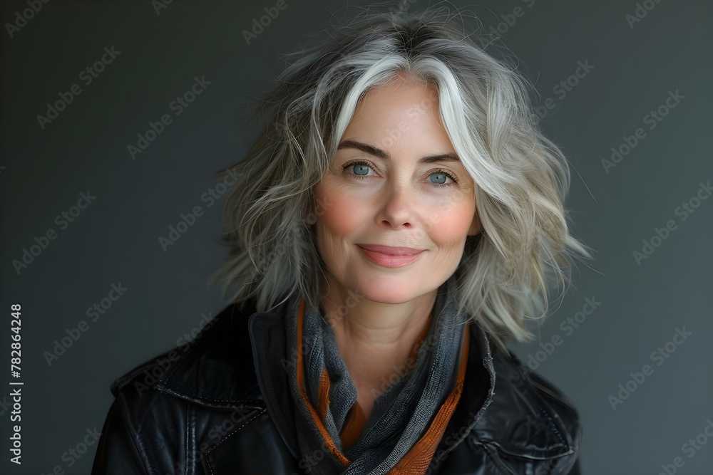 Elegant Silver-haired Woman Smiling Serenely. Concept Elegant Portraits, Silver-Haired Beauty, Serene Smiles, Graceful Poses, Timeless Elegance Elegant Silver-haired Woman Smiling Serenely. Concept Elegant Portraits, Silver-Haired Beauty, Serene Smiles, Graceful Poses, Timeless Elegance