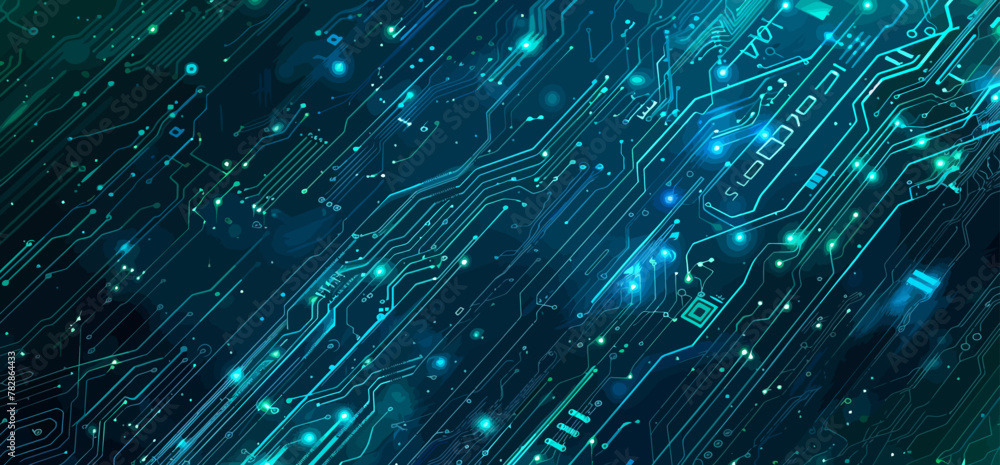 Obraz premium a computer circuit board with blue and green lights