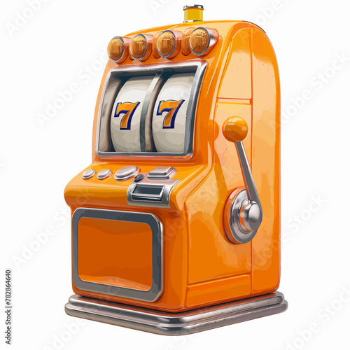 an orange slot machine with a white background