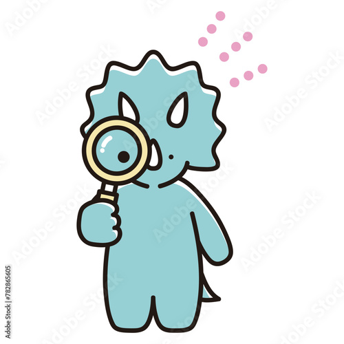 虫眼鏡で発見するベビートリケラトプスのイラスト