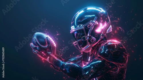 Glowing Neon Football: A 3D vector illustration of a football player holding