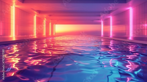 Glowing Neon Swimming: A 3D vector illustration of a swimming pool photo