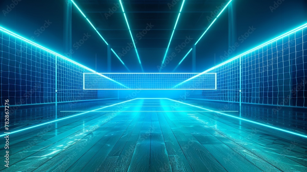 Glowing Neon Volleyball: A 3D vector illustration of a volleyball field Glowing Neon Volleyball: A 3D vector illustration of a volleyball field