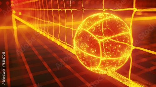 Glowing Neon Volleyball: A 3D vector illustration of a volleyball match under neon lights © MAY