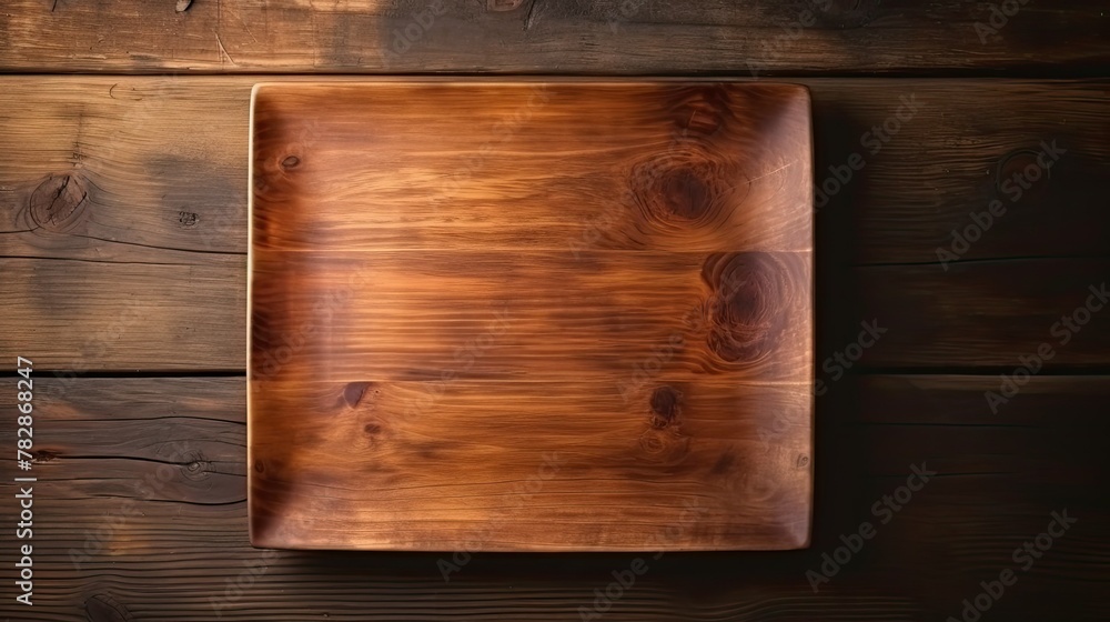 Square wooden empty tray. Copy space for business template and product presentation. Rustic style top view. AI Generated Square wooden empty tray. Copy space for business template and product presentation. Rustic style top view. AI Generated