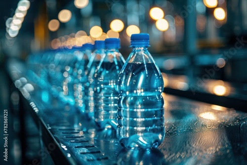 Bottles of water on a conveyor belt photo