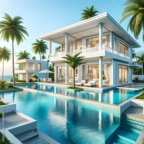 Luxury modern white villa with swimming pool and Seaview  © blankita_ua