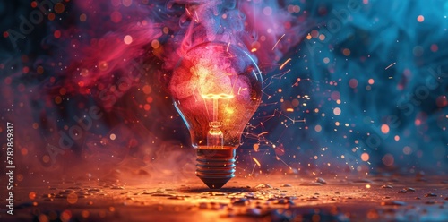 A light bulb is lit up and surrounded by sparks