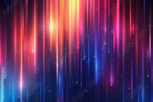 A colorful, starry background with a purple stripe