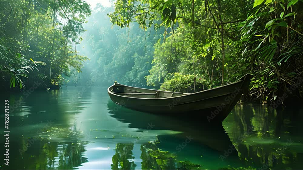 Tropical jungle landscape with Amazon jungle river. Created with Generative AI. Tropical jungle landscape with Amazon jungle river. Created with Generative AI.