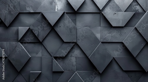 A black and white image of a wall with many squares and triangles
