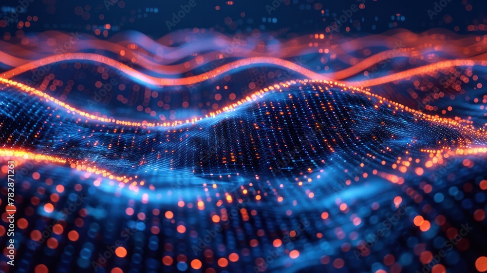 A blue and orange wave pattern with a lot of dots A blue and orange wave pattern with a lot of dots
