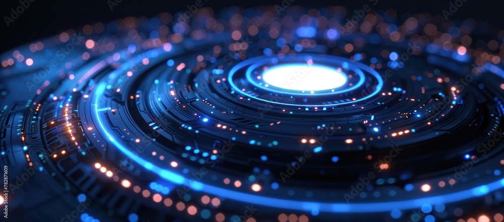 A blue and orange circle with a white dot in the middle A blue and orange circle with a white dot in the middle