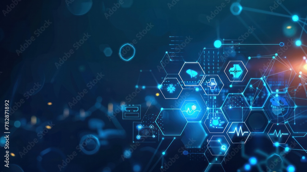 A blue background with a lot of different shapes and symbols A blue background with a lot of different shapes and symbols