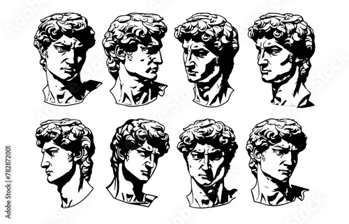 Trendy modern creativity element for banner or poster, brochure, wallpaper. Graphic  element, pop art. illustration set greek statue sculpture head of David.
