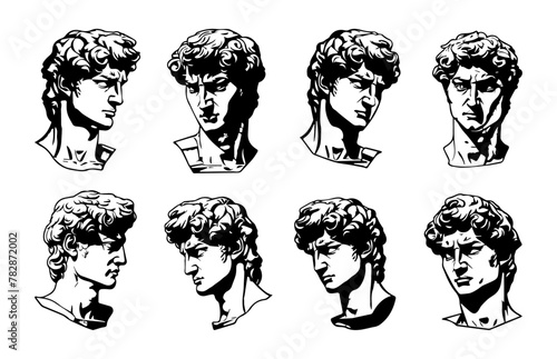 Trendy modern creativity element for banner or poster, brochure, wallpaper. Graphic  element, pop art. illustration set greek statue sculpture head of David.
