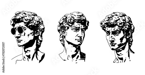 Trendy modern creativity element for banner or poster, brochure, wallpaper. Graphic  element, pop art. illustration set greek statue sculpture head of David.