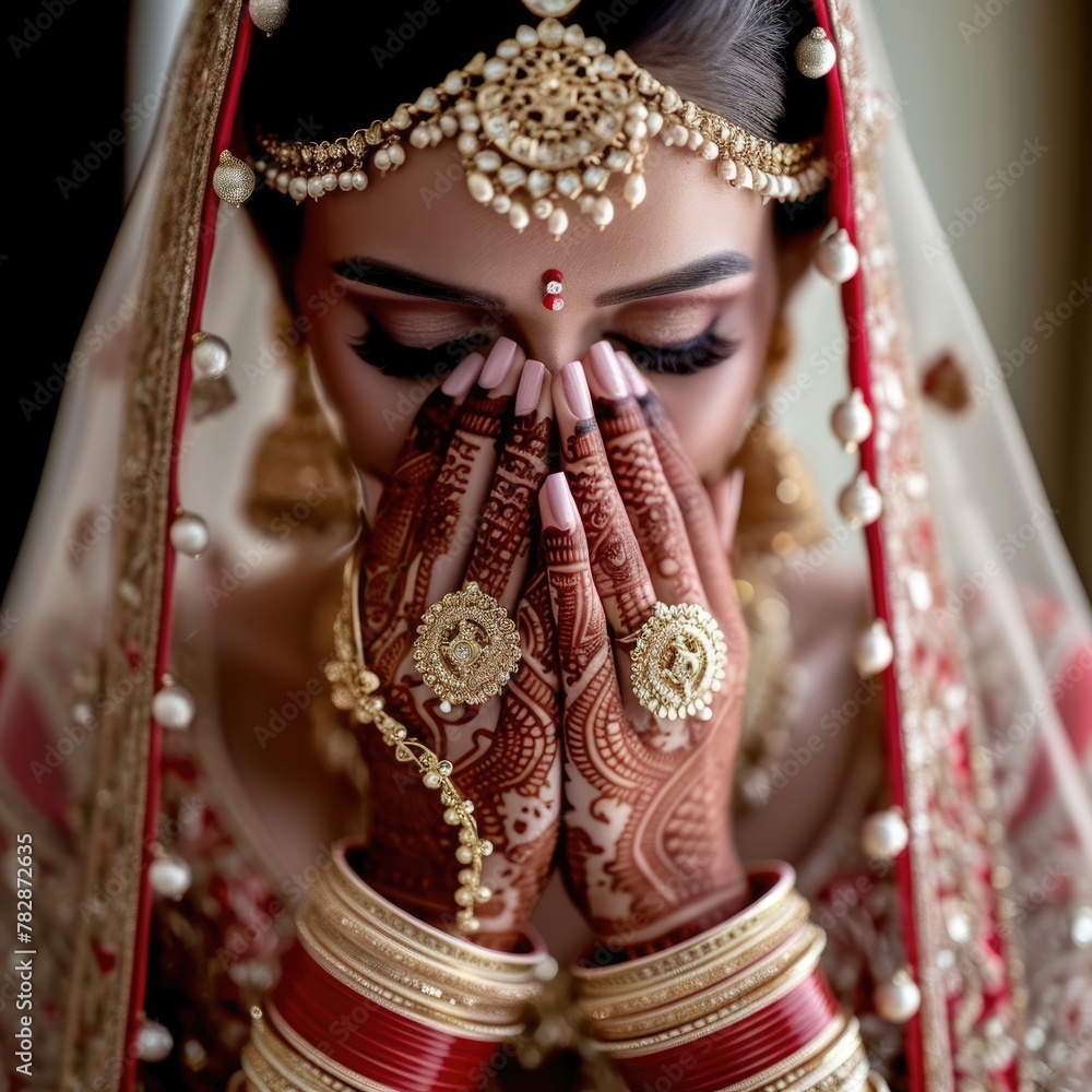 Bride-to-be in a traditional Indian wedding dress Fictional Character Created by Generative AI.
