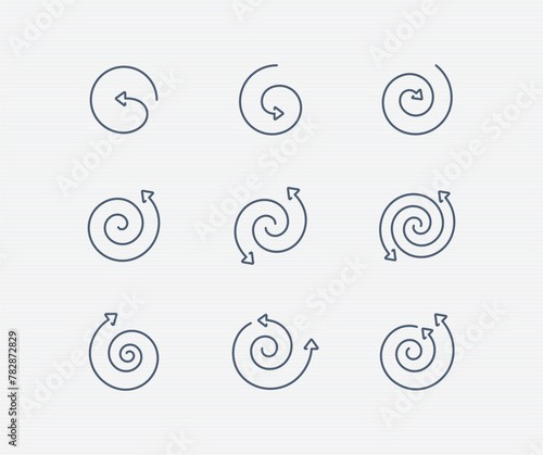 Spiral circle arrow icon set. editable stroke vector illustration 