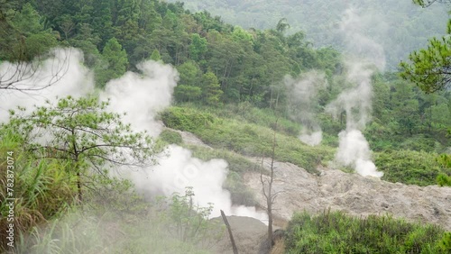 Hydrothermal vents spewing hot gas at volcanic linow lake, tomohon, manado, sulawesi photo