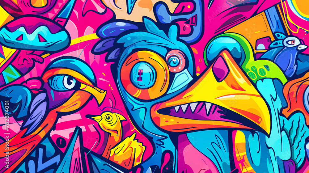 Obraz premium Psychedelic Bestiary Colorful Abstract Composition