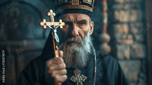 Bearded Man With Crown Holding Cross