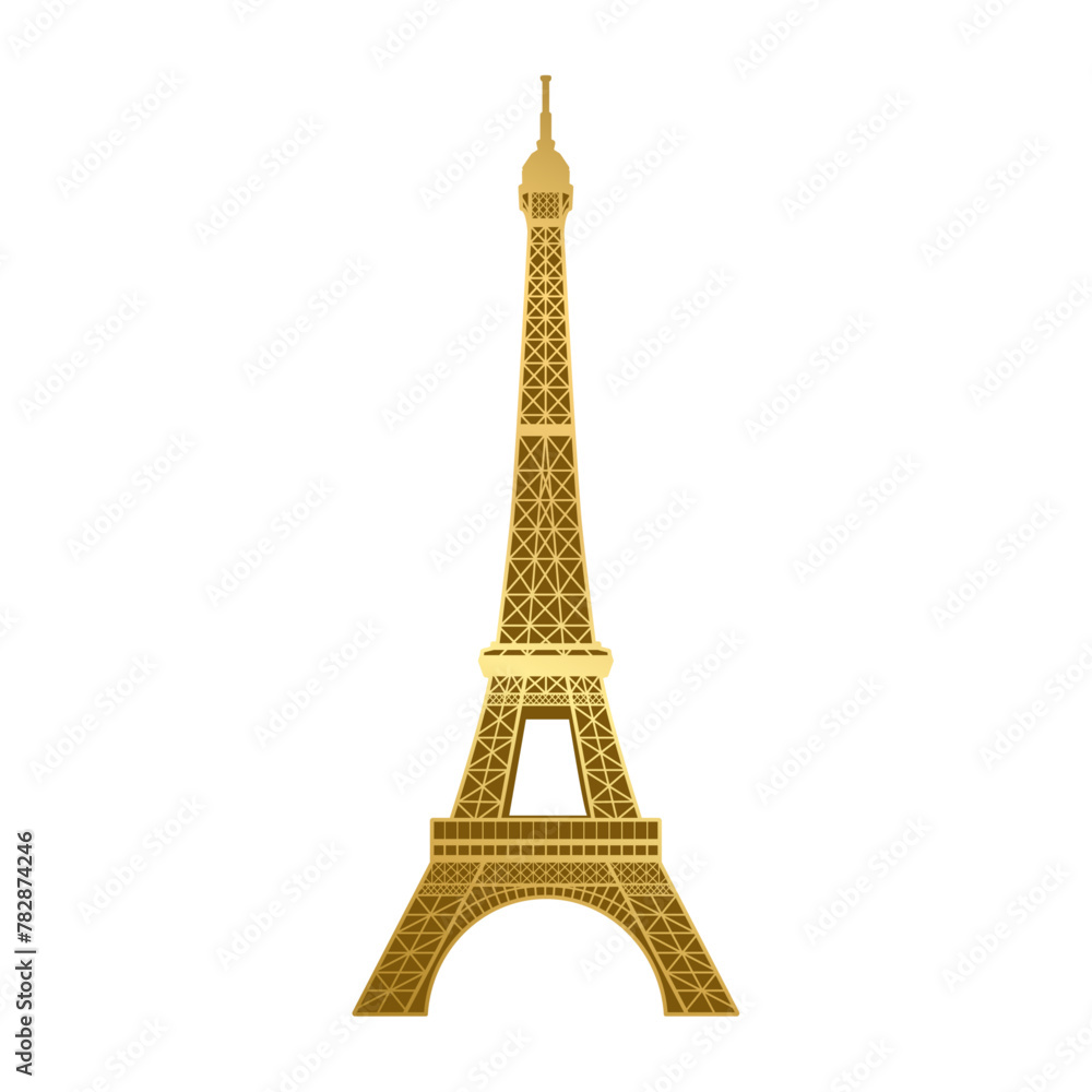 Golden Eiffel Tower isolated on transparent background. Vector illustration