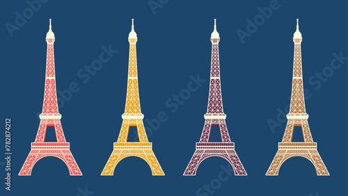 Eiffel Tower. Set of four colors version, detailed design. Vector illustration
