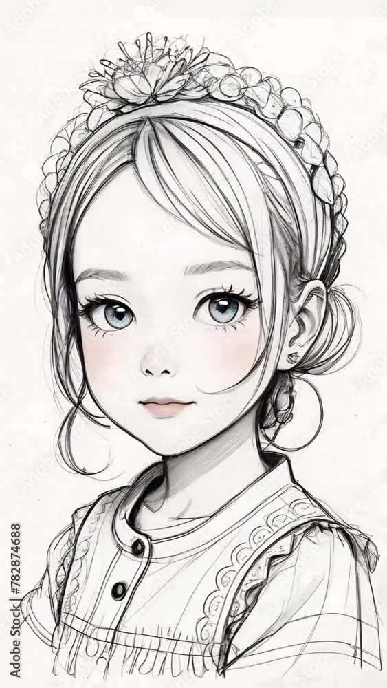 portrait of a little girl sketch style