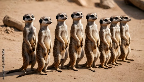 A-Group-Of-Meerkats-Standing-Upright-And-Looking-A- 2