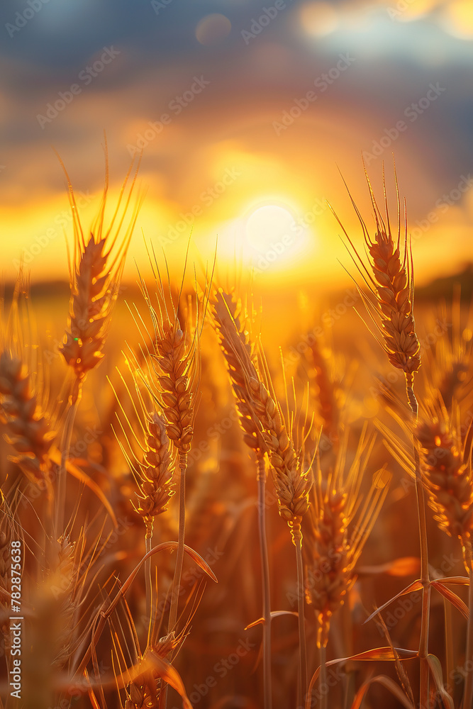 Wheat field. Ears of golden wheat close up. Beautiful nature sunset landscape. with empty copy space Wheat field. Ears of golden wheat close up. Beautiful nature sunset landscape. with empty copy space