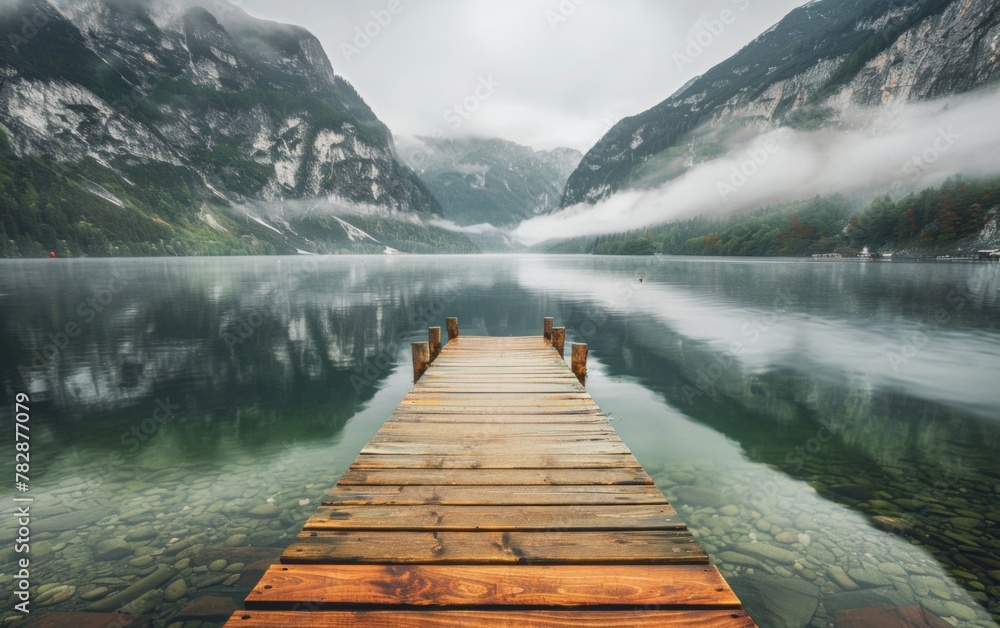 Pier at a lake in Hallstatt, Austria
