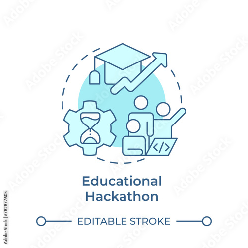 Educational hackathon soft blue concept icon. Skill building and development. Students engagement. Round shape line illustration. Abstract idea. Graphic design. Easy to use in promotional materials