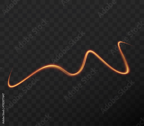 Gold curved light line, rope, tape. Smooth festive gold line png with light effects. Element for your design, advertising, postcards, invitations, screensavers, websites, games. 