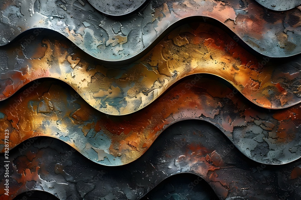 Waves of Metallic Elegance: A Textured Symphony. Concept Metallic Decor, Elegant Design, Texture Elements, Symphony of Style, Waves of Elegance