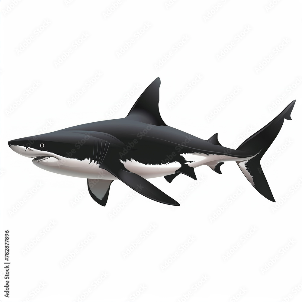 black and white sketch of a shark on a white background