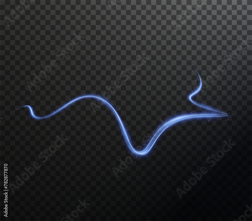 Luminous blue lines png of speed. Light glowing effect png. Abstract motion lines. Light trail wave, fire path trace line, car lights, optic fiber and incandescence curve twirl 