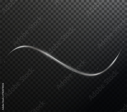 Luminous white lines png of speed. Light glowing effect. Abstract motion lines. Light trail wave png, fire path trace line, car lights, optic fiber and incandescence curve twirl 