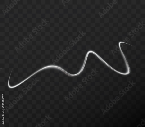 Luminous white lines png of speed. Light glowing effect. Abstract motion lines. Light trail wave png, fire path trace line, car lights, optic fiber and incandescence curve twirl 