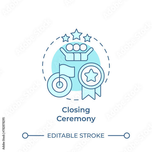 Closing ceremony soft blue concept icon. Hackathon completion. Award ceremony. Winning team. Round shape line illustration. Abstract idea. Graphic design. Easy to use in promotional materials