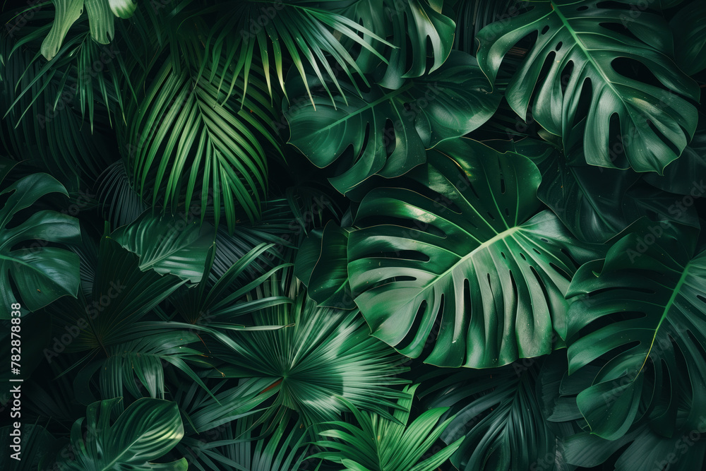 Background with tropical leaves. Created with Generative AI technology. Background with tropical leaves. Created with Generative AI technology.