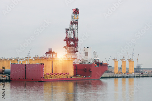 Semi-Submersible Installation Heavy Lift Vessel For The Offshore Wind Industry Entering The European Port.
