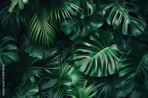 Background with tropical leaves. Created with Generative AI technology.
