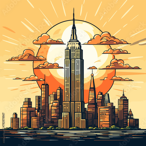 Empire State Building. Empire State Building hand-drawn comic illustration. Vector doodle style cartoon illustration