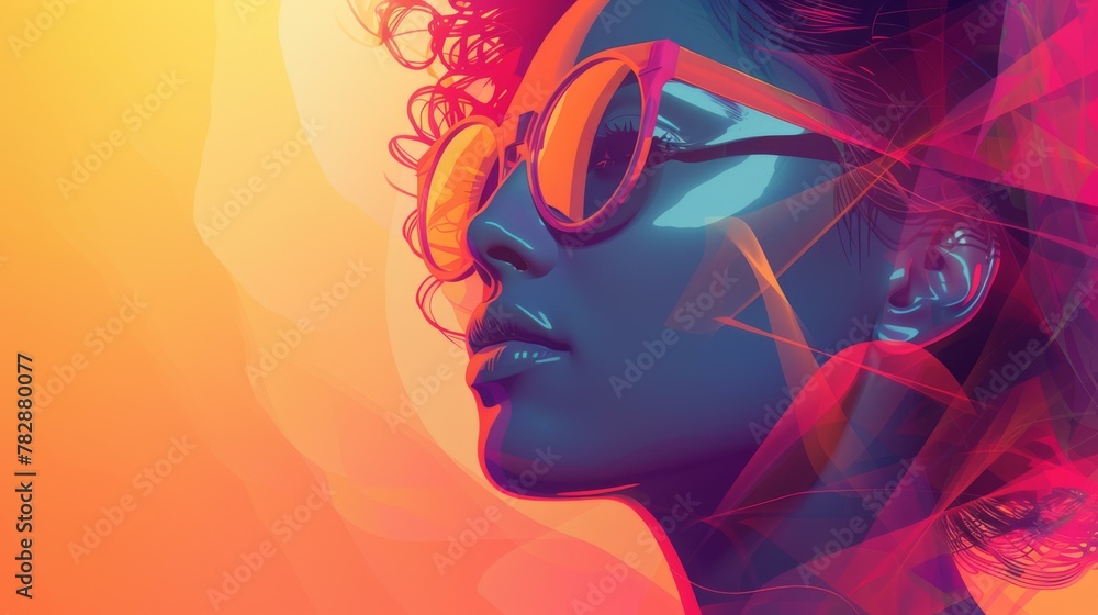 Vector art character, Abstract Double Exposure Female Portrait, flat design into 3D space, Vector art character, Abstract Double Exposure Female Portrait, flat design into 3D space,