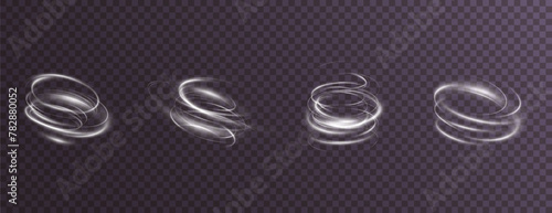 Vector tornado white, winter whirlwind white , light funnel white , swirling white lines light. Light white Twirl. Curve light effect of white line. Png.