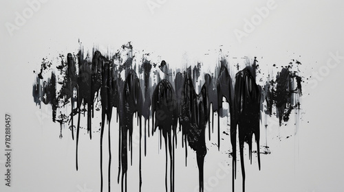 Charcoal black paint drip on a pure white background