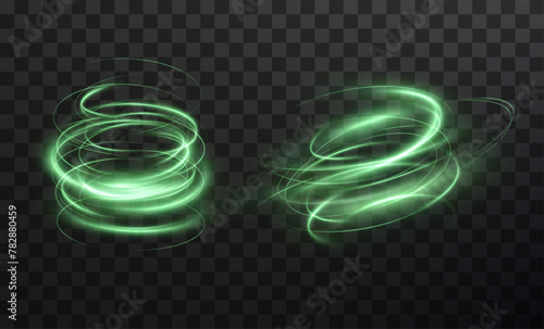 Luminous green podium lines png of speed. Light glowing effect png. Abstract motion lines. Light trail wave, fire path trace line, car lights, optic fiber and incandescence curve twirl	
